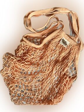 Organic Cotton Peach Mesh Tote Bag with Sturdy Shoulder Straps